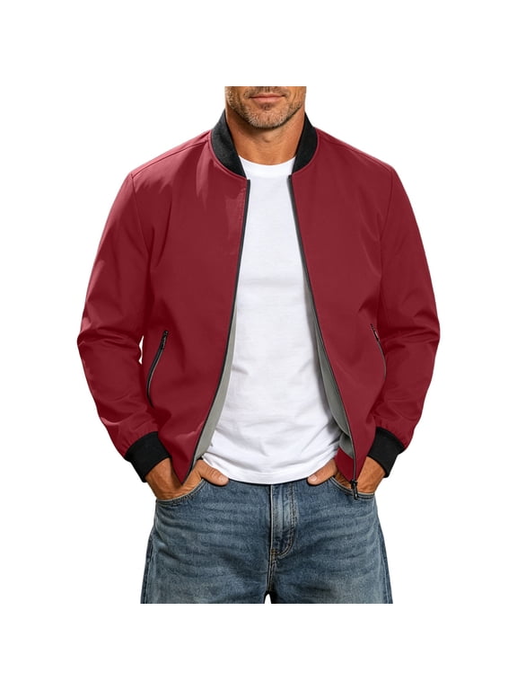 Men's Casual Lightweight Bomber Jacket Zip Up Stand Collar Baseball Jacket Solid Color Casual Windproof Jacket For Spring Autu Commute Casual Daily Outings