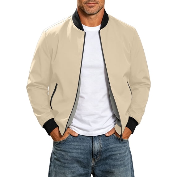 Men's Casual Lightweight Bomber Jacket Zip Up Stand Collar Baseball Jacket Solid Color Casual Windproof Jacket For Spring Autu Commute Casual Daily Outings