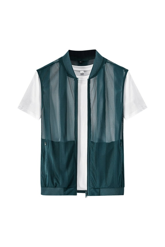 Men's Casual Lightweight Breathable Mesh Cycling Travel Zip Vests Outdoor Hiking Travel Quick Dry Gilet Outerwear