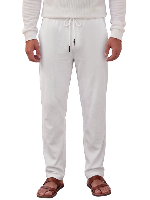 Men's Casual Lightweight Drawstring Waist Straight Leg Soft Corduroy Pants 32 White
