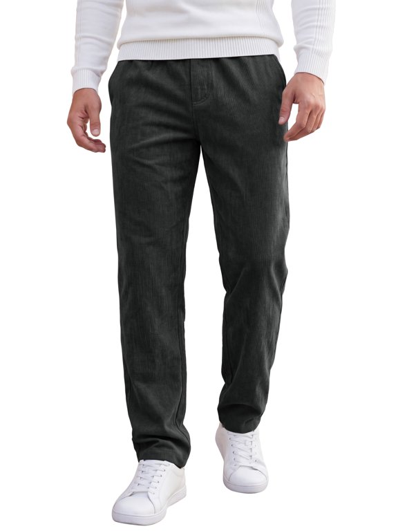 Men's Casual Lightweight Drawstring Waist Straight Leg Soft Corduroy Pants 34 Black