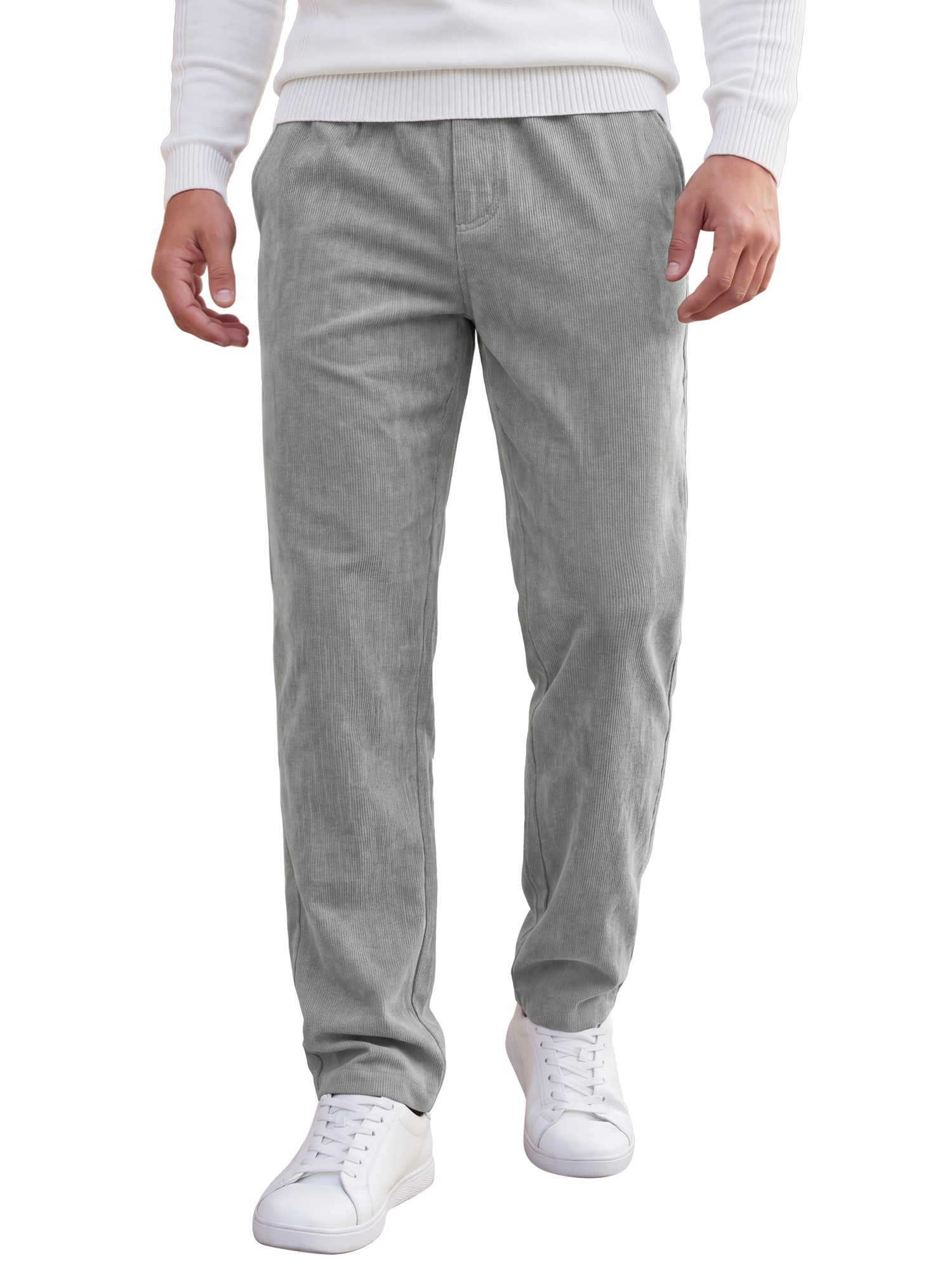 Men's Casual Lightweight Drawstring Waist Straight Leg Soft Corduroy Pants 38 Gray