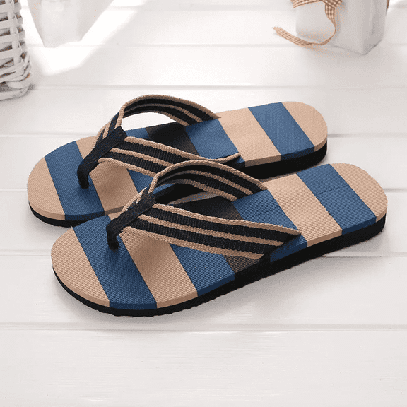 Men’s Casual Lightweight Flip-Flops, Cushioned Footbed Flexible Straps, Blue, Size 10