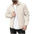 thumbnail image 1 of Men's Casual Lightweight Jackets Laydown Collar Full Zip Closure Sweatshirts Long Sleeve Solid Color Tops With Pocket (XL, Khaki), 1 of 3
