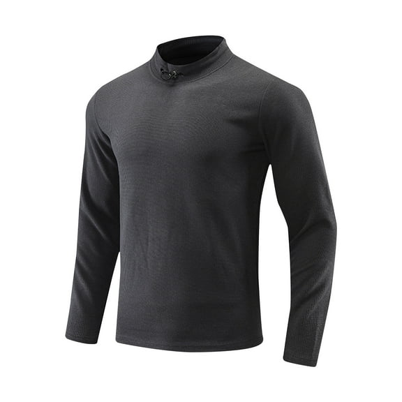 Men's Casual Lightweight Pullover Sweatshirt Fashion Long Sleeve Solid Color Turtleneck Tops Fall Slim Fit T-Shirts (Dark Gray 2XL)