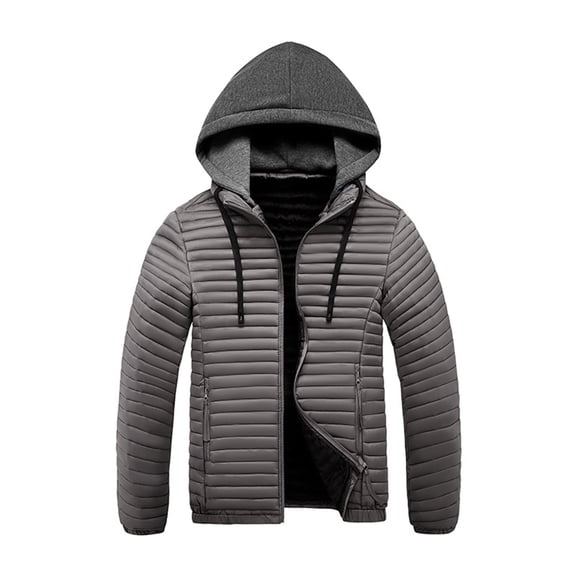 Men's Casual Lightweight Ribbed Hooded Cotton-Padded Jacket, Gray, M