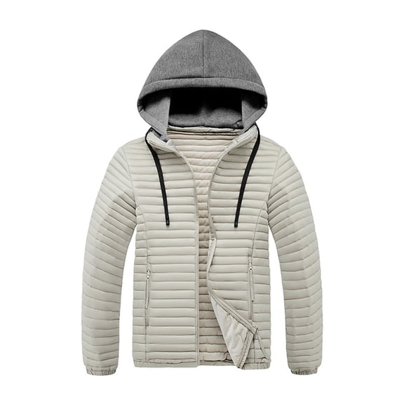 Men's Casual Lightweight Ribbed Hooded Cotton-Padded Jacket, Khaki, L