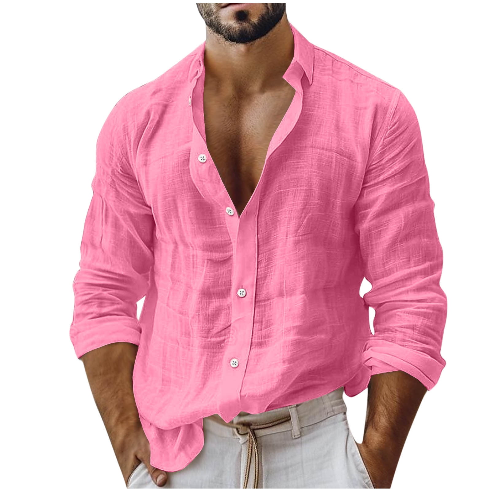 lightweight summer dress shirts Men's Casual Lightweight Shirt Button Down Long Sleeve Dress Shirts Summer  Band Collar Beach Shirts