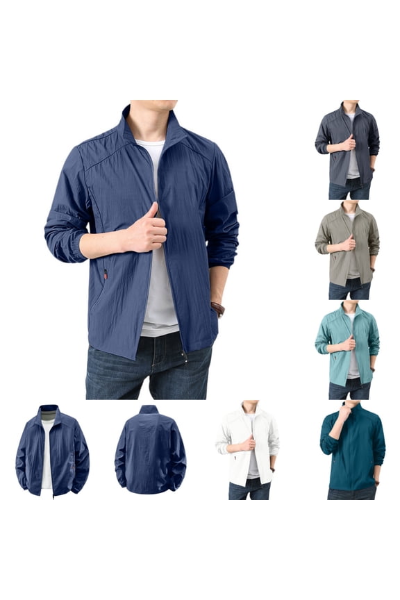Men’s Casual Lightweight Windbreaker Jacket, Water-Resistant Quick Dry Stand Collar Coat with Zipper Pockets for Hiking and Commuting Dark Blue 3XL