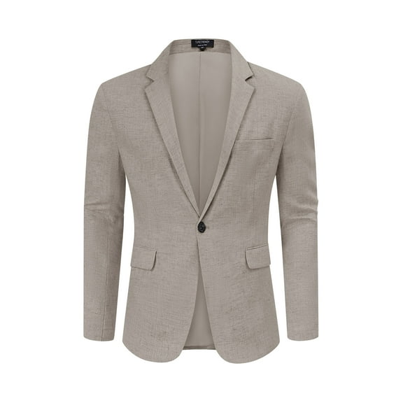 Men's Casual Linen Blazer Lightweight Regular Fit Sport Coat One Button Suit Jacket