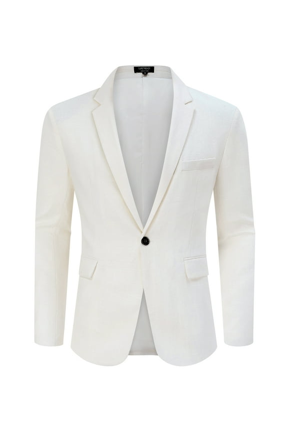 Men's Casual Linen Blazer Lightweight Regular Fit Sport Coat One Button Suit Jacket