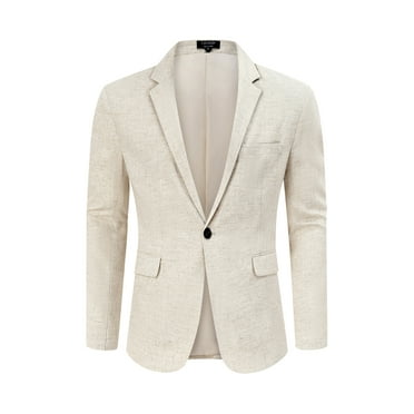Men's Casual Linen Blazer Lightweight Regular Fit Sport Coat One Button Suit Jacket