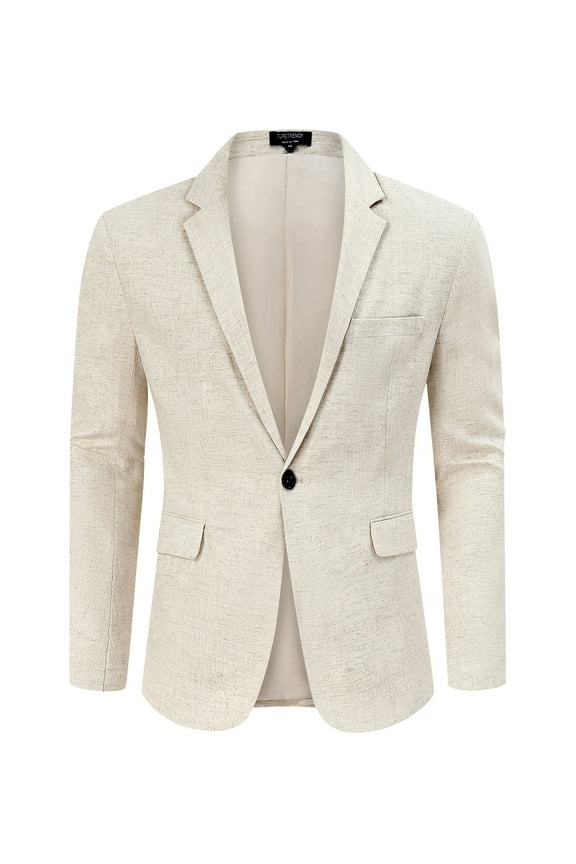 Men's Casual Linen Blazer Lightweight Regular Fit Sport Coat One Button Suit Jacket