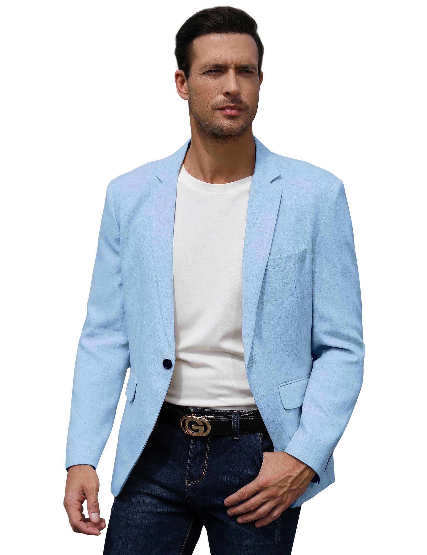 Men'S Navy Solid 2 Button Linen Classic Fit Sport Coat Blazer