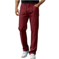 thumbnail image 1 of Men's Casual Linen Dress Pants Button Fly Drawstring Lightweight Straight-Leg Trousers for Beach Summer, 1 of 7