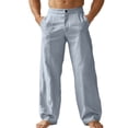 thumbnail image 1 of Men's Casual Linen Elastic Waist Pants Lightweight Straight Leg Pants Loose Fit Summer Beach Yoga Trousers BU2 S, 1 of 5