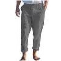 Men's Casual Linen Pants Beach Summer Elastic Waist Drawstring Pants Dark Gray