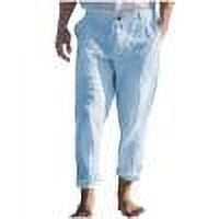 ZQUUVOU Men's Casual Linen Pants Beach Summer Elastic Waist Drawstring Pants Light Blue