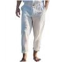 ZQUUVOU Men's Casual Linen Pants Beach Summer Elastic Waist Drawstring Pants White