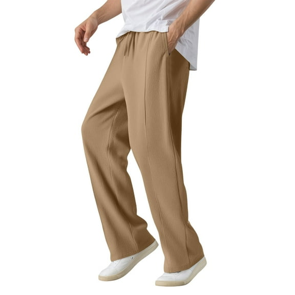 Men's Casual Linen Pants Breathable Lightweight Summer Trousers Relaxed Fit Comfortable Outdoor Travel Solid Color With Pockets Men's Pants Stretch Waist Elastic Summer