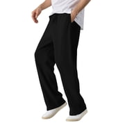 Mens Casual Linen Pants Breathable Lightweight Summer Trousers Relaxed Fit Comfortable Outdoor Travel Solid Color With Pockets Mens Pants Stretch Waist Elastic Summer