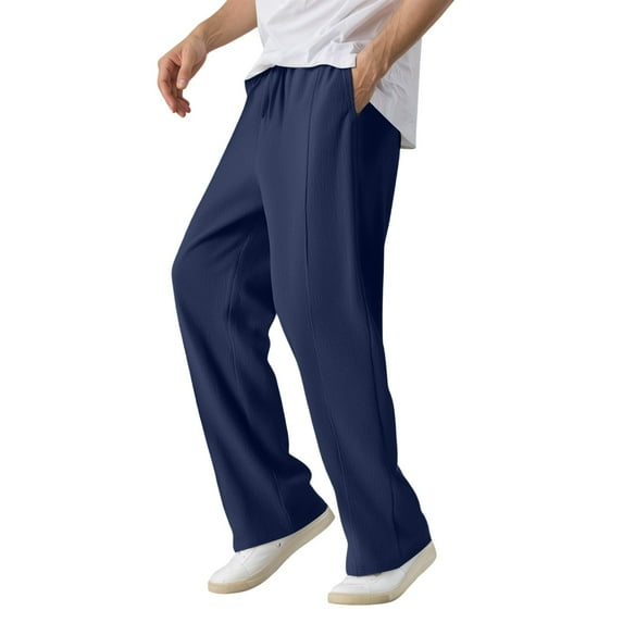 Men's Casual Linen Pants Breathable Lightweight Summer Trousers Relaxed Fit Comfortable Outdoor Travel Solid Color With Pockets Men's Pants Stretch Waist Elastic Summer