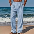 thumbnail image 1 of Men's Casual Linen Pants Loose Fit Drawstring Waist Lightweight Linen Trousers Summer Yoga Beach Long Pants Blue 3XL, 1 of 4