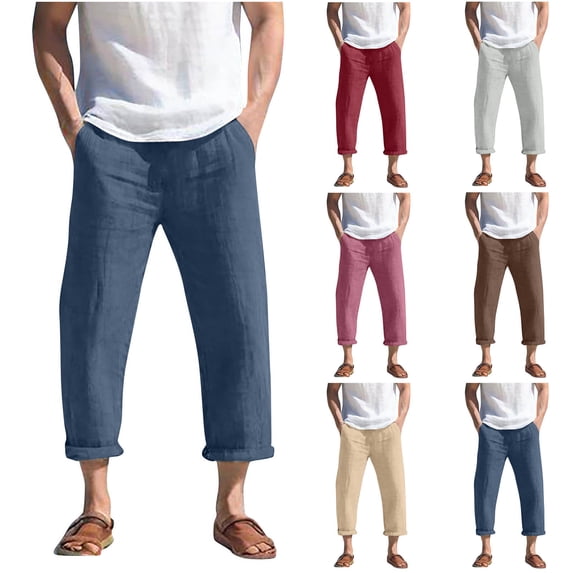 Men's Casual Linen Pants, Trousers, Joggers, Elastic Waist Drawstring Straight Leg, Lightweight Breathable Quick Dry, Summer Beach Vacation Gym Workout, Summer Essentials