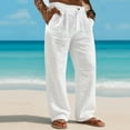thumbnail image 1 of Men's Casual Linen Pants with Elastic Waist and Pockets for Spring and Summer, 1 of 5
