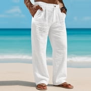 Men's Casual Linen Pants with Elastic Waist and Pockets for Spring and Summer