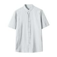 thumbnail image 1 of Men's Casual Linen Shirt Short Sleeve Breathable Comfortable Summer Spring Relaxed Fit Stand Collar Button Down Lightweight Tops for Daily Work Outing Men's Loose Fit Casual Fashion Shirt, 1 of 4