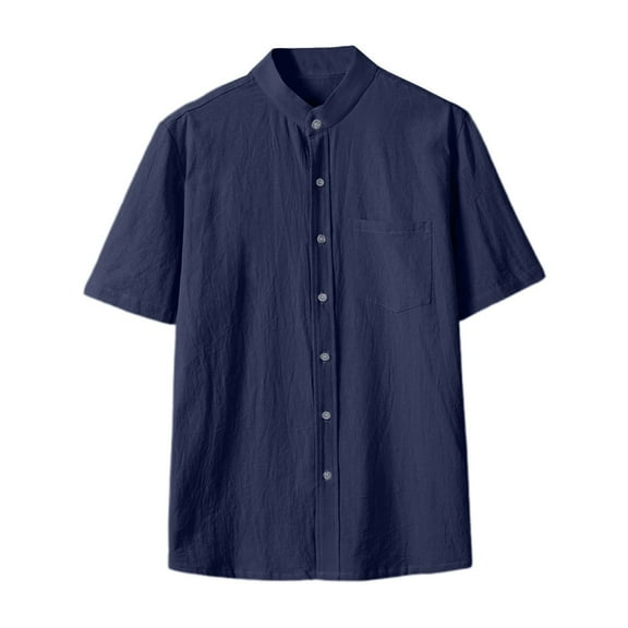 Men's Casual Linen Shirt Short Sleeve Breathable Comfortable Summer Spring Relaxed Fit Stand Collar Button Down Lightweight Tops for Daily Work Outing Men's Loose Fit Casual Fashion Shirt