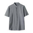 thumbnail image 1 of Men's Casual Linen Shirt Short Sleeve Breathable Comfortable Summer Spring Relaxed Fit Stand Collar Button Down Lightweight Tops for Daily Work Outing Men's Loose Fit Casual Fashion Shirt, 1 of 4
