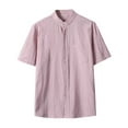 thumbnail image 1 of Men's Casual Linen Shirt Short Sleeve Breathable Comfortable Summer Spring Relaxed Fit Stand Collar Button Down Lightweight Tops for Daily Work Outing Men's Loose Fit Casual Fashion Shirt, 1 of 4
