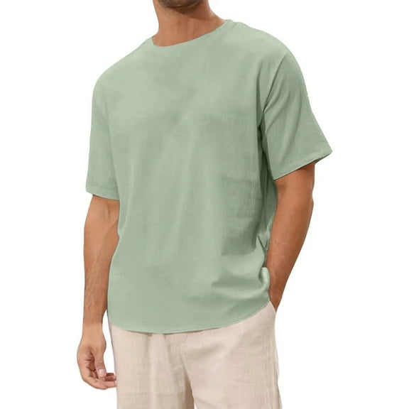 Men's Casual Linen Short Sleeve T-Shirt for Summer Lightweight Breathable Round Neck Tee