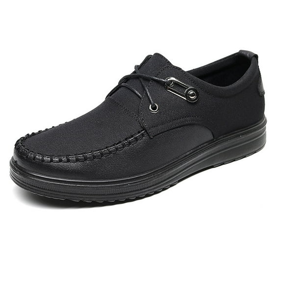 Men's Casual Loafer Lace-Up Non-Slip Soft Sole Business Flat Comfort Lightweight Driving Travel Walking Slip On Shoes Black 6.5 US