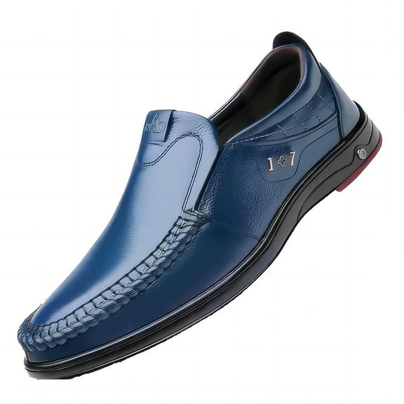Men's Casual Loafers Business Leather Formal Dress Slip-on Lightweight Padded Warmth Comfortable Outdoor Shoes Blue 7 US