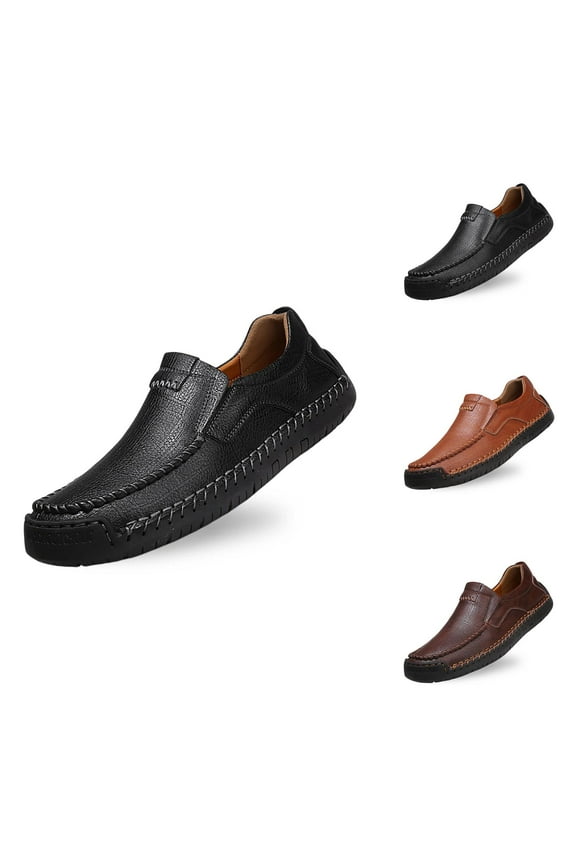 Men's Casual On Loafers Comfortable Leather Shoes For Daily Wear Lightweight Breathable Flat Sole Sneakers With Jeans All Season Athletic Shoes For Men