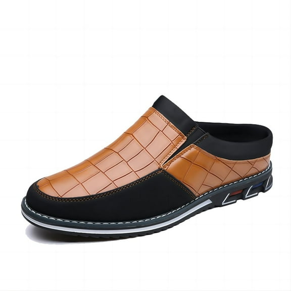 Men's Casual Loafers Fashion Simple Leather Walking Oxford Breathable Comfortable Slip-On Slippers Orange 14 US