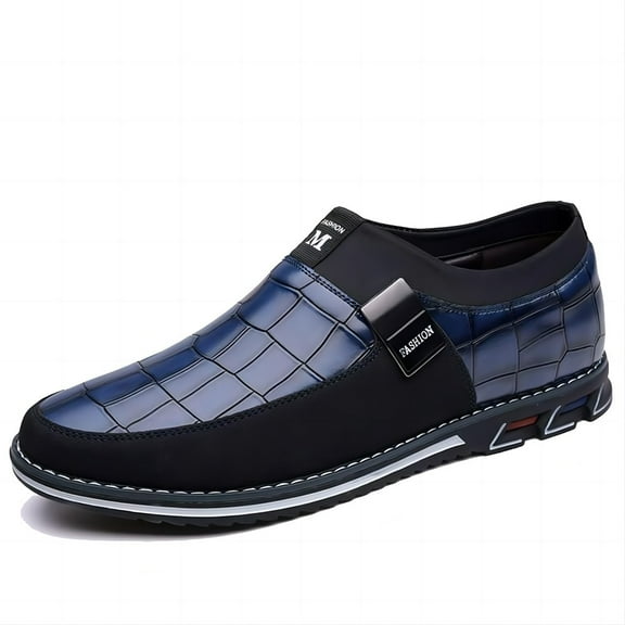 Men's Casual Loafers Leather Simple Comfort Dress For Walking Breathable Slip-on Fashion Handmade Shoes Blue 15 US