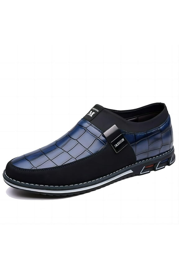 Men's Casual Loafers Leather Simple Comfort Dress For Walking Breathable Slip-on Fashion Handmade Shoes Blue 15 US