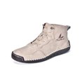 thumbnail image 1 of Mens Casual Leather Boots Vintage Lace Up High Top Bare Boots Lightweight Non-Slip Driving Flat Shoes Beige 10.5 US, 1 of 7