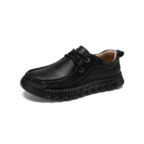 Men's Casual Loafers Leather Vintage Formal Flat Shoes Lightweight Driving Shoes Non-Slip Work Walking Shoes Black 10.5 US