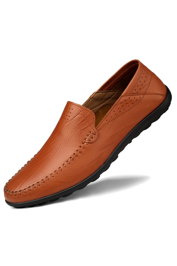 Men's Casual Loafers Slip On Leather Shoes Comfortable Lightweight Driving Shoes Male Moccasins Classic Penny Loafer Flats Boat Shoes Outdoor Walking Shoes