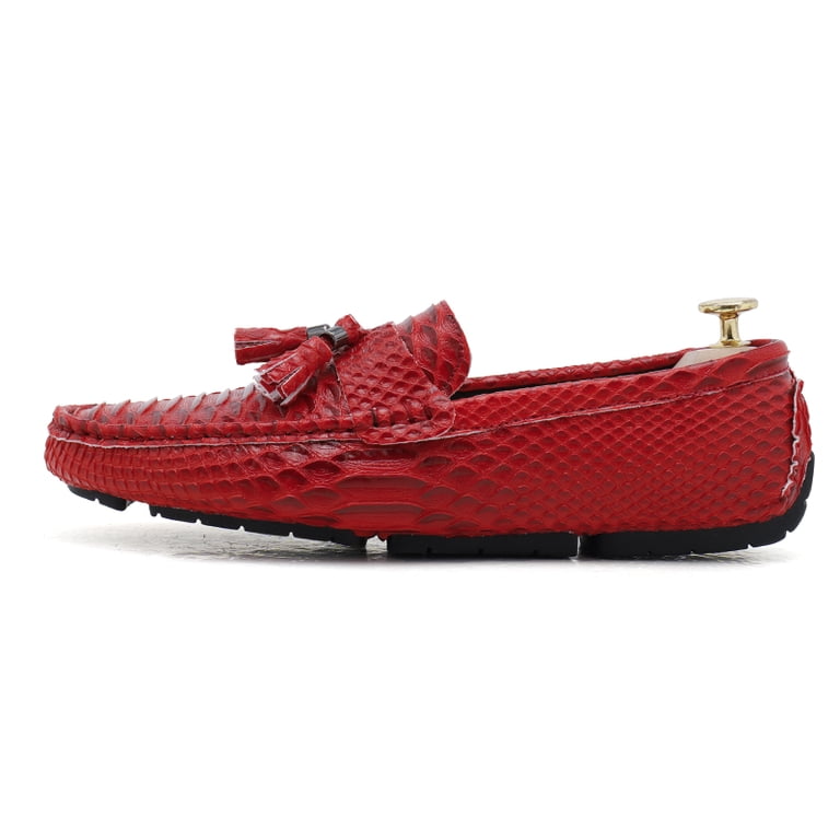 Men\'s Red Leather Slip-On Driving Loafers Men Textured Leather Driving Red Loafer main image 4