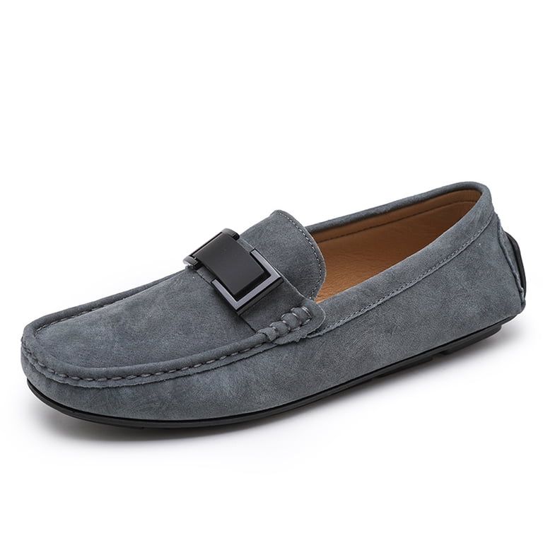 Men\'s Grey Suede Penny Loafers Slip-On Driving Moccasins Casual Flat Shoes Amazon.com | PPXID Men main image 3
