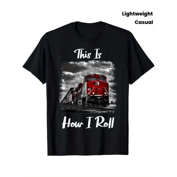 Men's Casual Locomotive Train Graphic Crewneck T-Shirt
