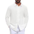 thumbnail image 1 of INSPIRE CHIC Men's Shirt Lace Trim Long Sleeve Button Down Casual Shirt Top L White, 1 of 6