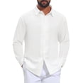 thumbnail image 1 of INSPIRE CHIC Men's Shirt Lace Trim Long Sleeve Button Down Casual Shirt Top XL White, 1 of 6