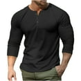 thumbnail image 1 of Men's Casual Long Sleeve Buttons Crewneck Tops Pleated Pullover Shirts Slim Muscle Solid Color Blouses Black,L, 1 of 6